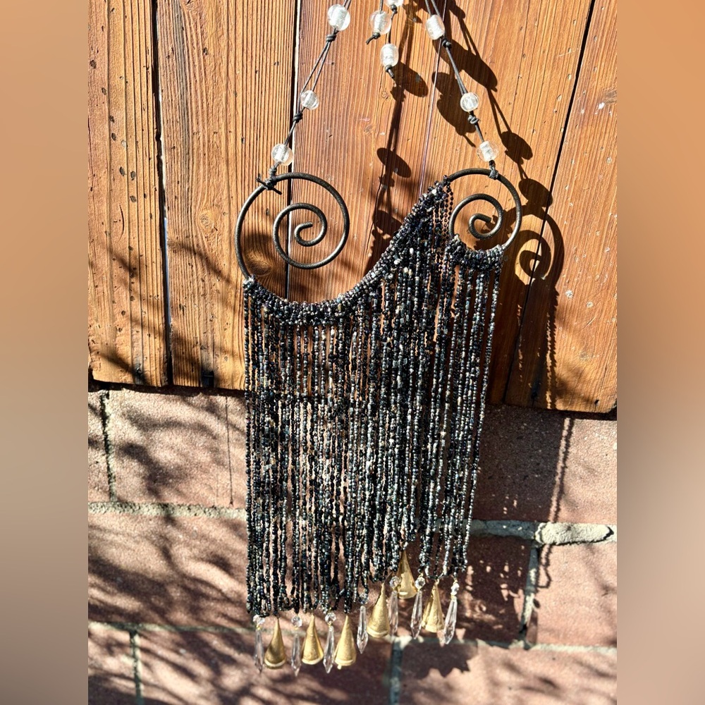 Infinity Spiral Mystic Black Beaded Curtain Wind Chime  Sun Catcher Mobile - Picture 6 of 11